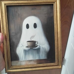 Viral Ghost Holding Coffee Framed Art 👻☕️